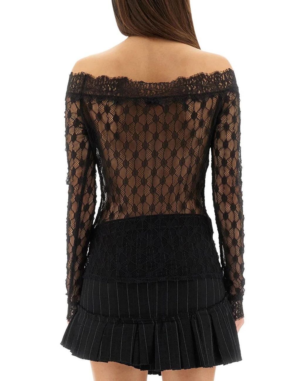 Isabel Marant Black Lace Off Shoulder Top