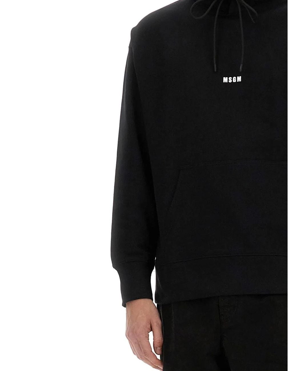 MSGM Black Hoodie With Adjustable Drawstring And Subtle Logo for men