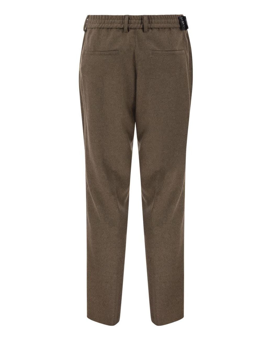 Boss Brown Virgin Wool-Blend Tapered Fit Trousers With Drawstring for men