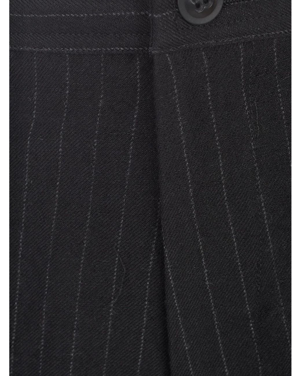 Y's Yohji Yamamoto Black O Straight Thick Pants Pinstripe