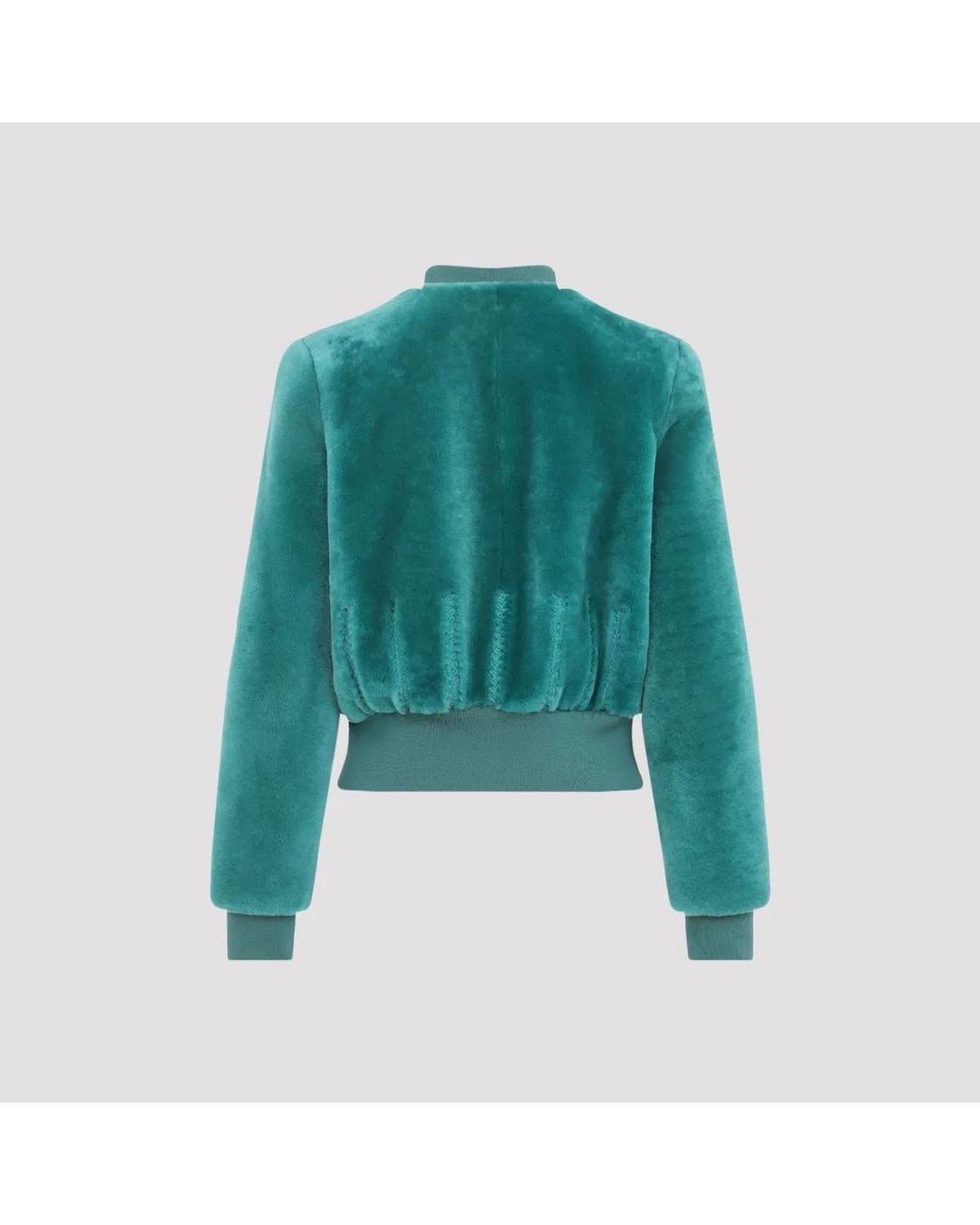 McQueen Green Lagoon Cropped Shearling Bomber Jacket