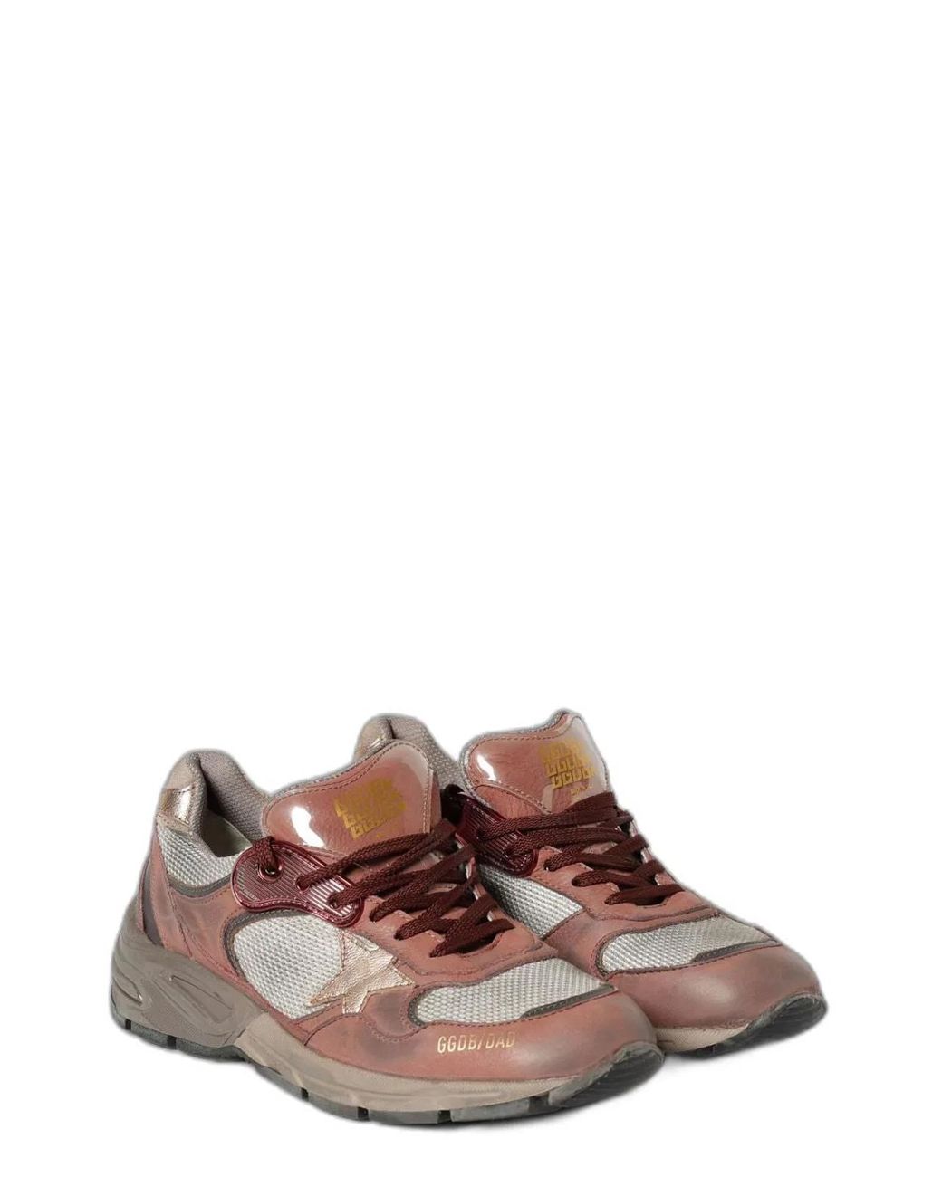 Golden Goose Deluxe Brand Brown "Running Dad" New Net Nabuk And Leather Upper Laminated Star Nabuk Spur Suede Heel Sneakers