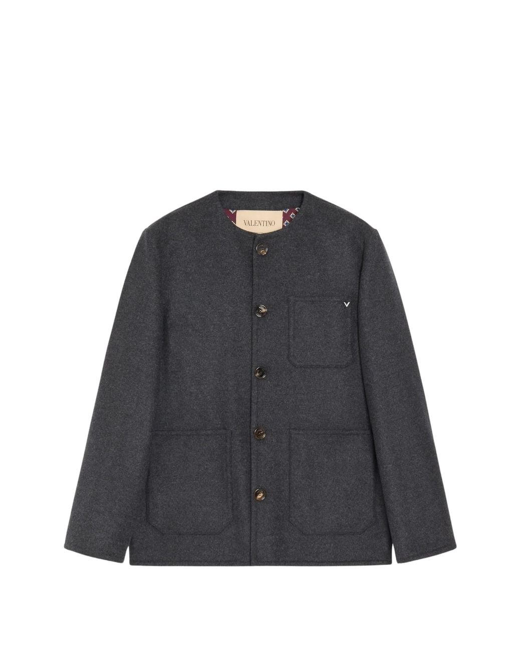 Valentino Black Double Wool Caban With Metallic V Detail for men