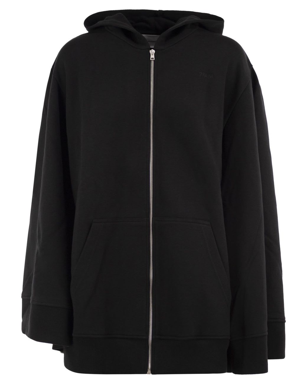 7 For All Mankind Black Oversized Cotton Zip-Up Hoodie