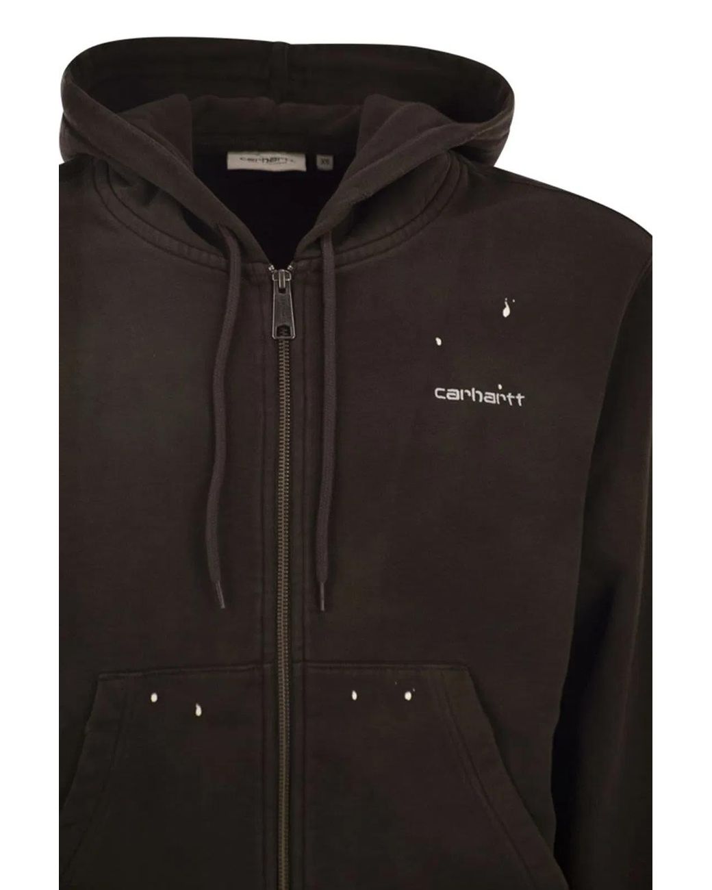Carhartt Black Zip-Up Hooded Sweatshirt With Paint Effect Print