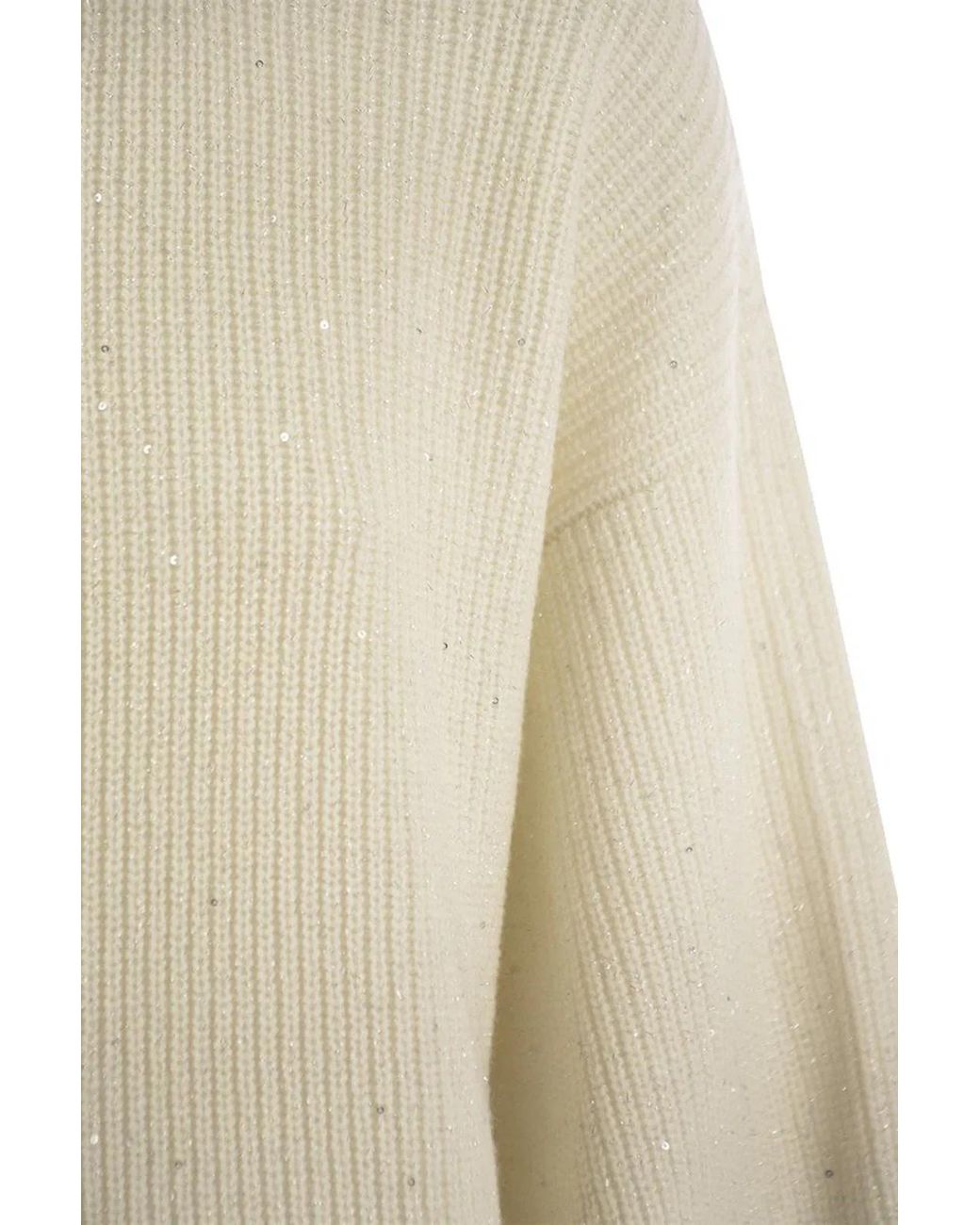 Brunello Cucinelli Natural Wool And Cashmere Rib Sweater With Sequins