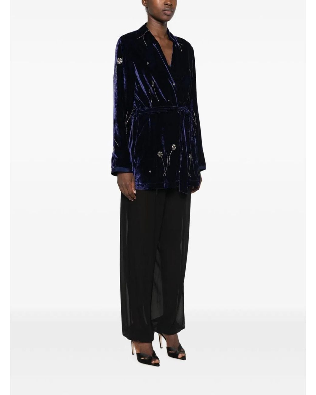 Forte_forte Blue Embroidered Velvet Kimono