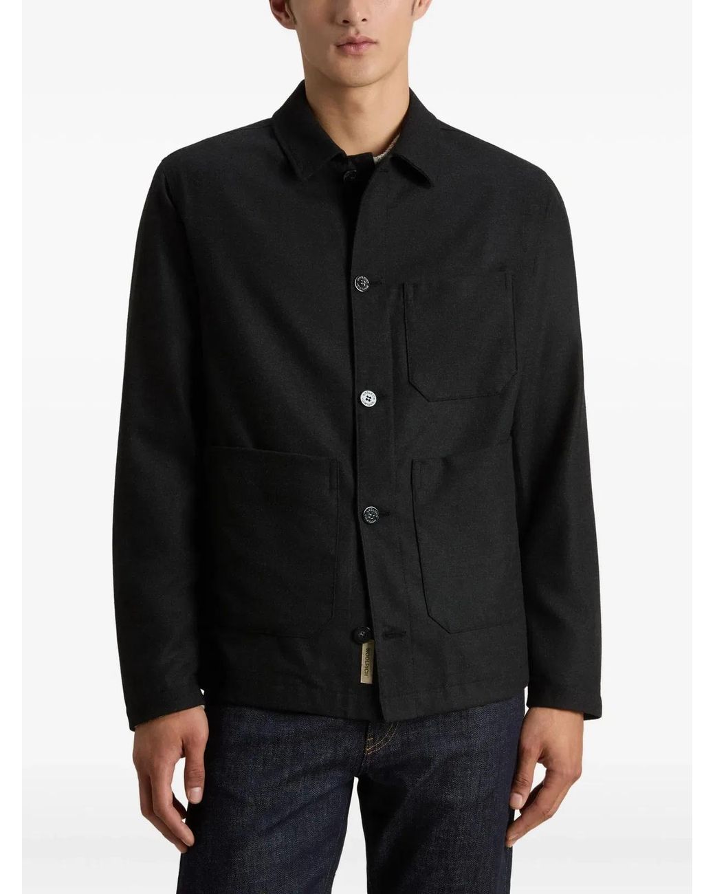 Woolrich Black Wool Blend Flannel Shirt Jacket for men
