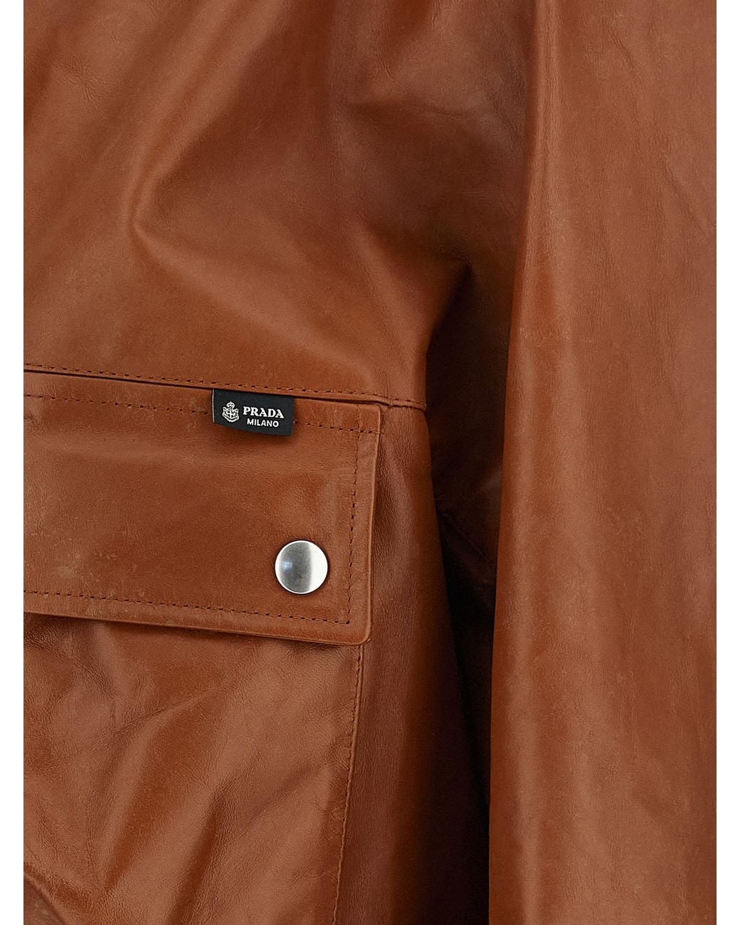 Prada Brown Solid Band Collar Jacket
