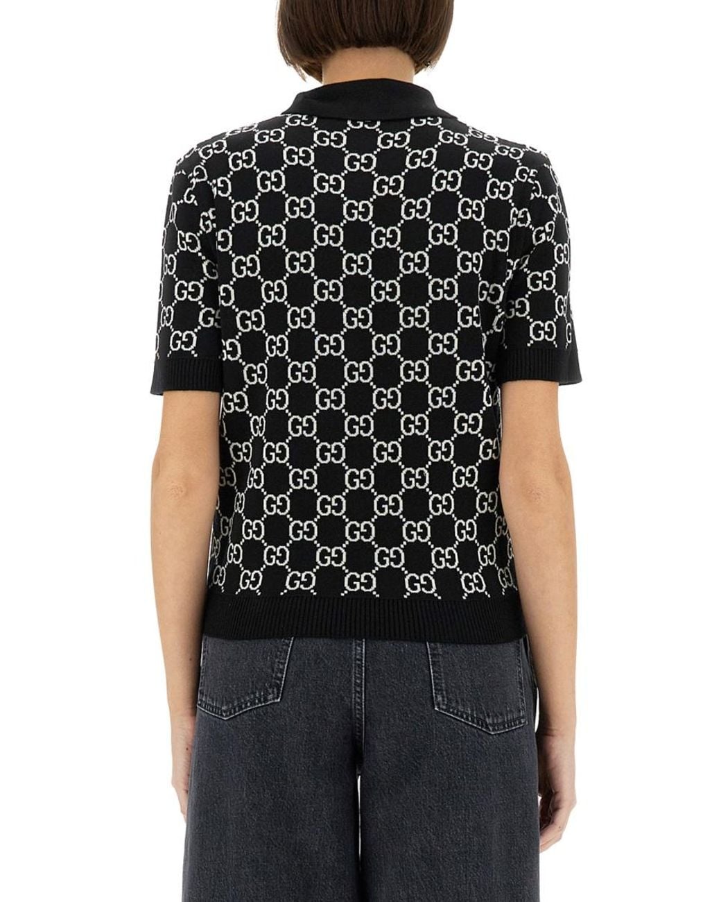 Gucci Black Gg Wool Jacquard Reversible Polo Shirt