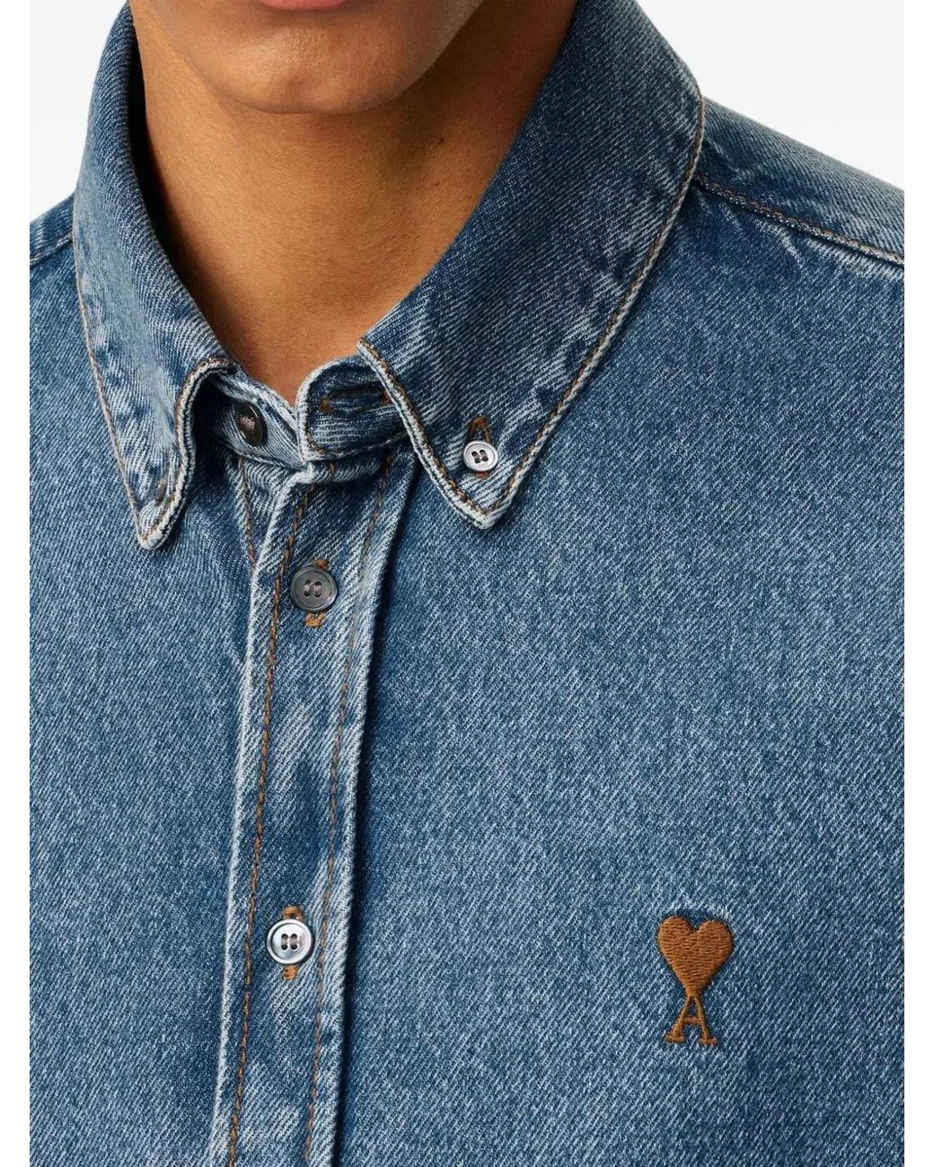 AMI Blue Ami De Coeur Denim Shirt for men