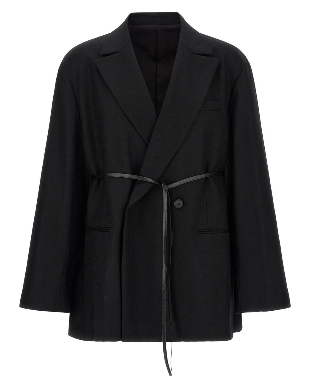 Ssstein Black Flannel Belted Blazer for men