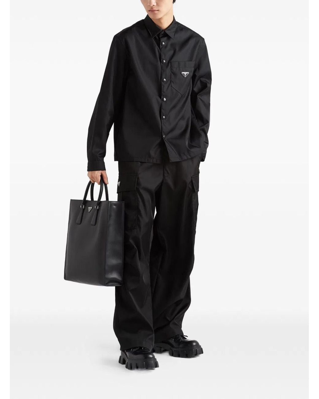 Prada Black Re-Nylon Point-Collar Shirt for men