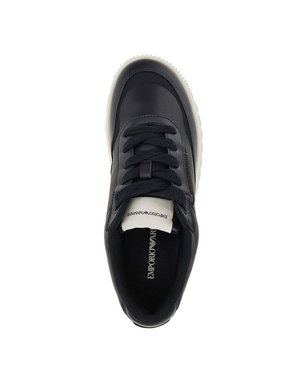 Emporio Armani Blue Leather Sneakers With Side Logo for men