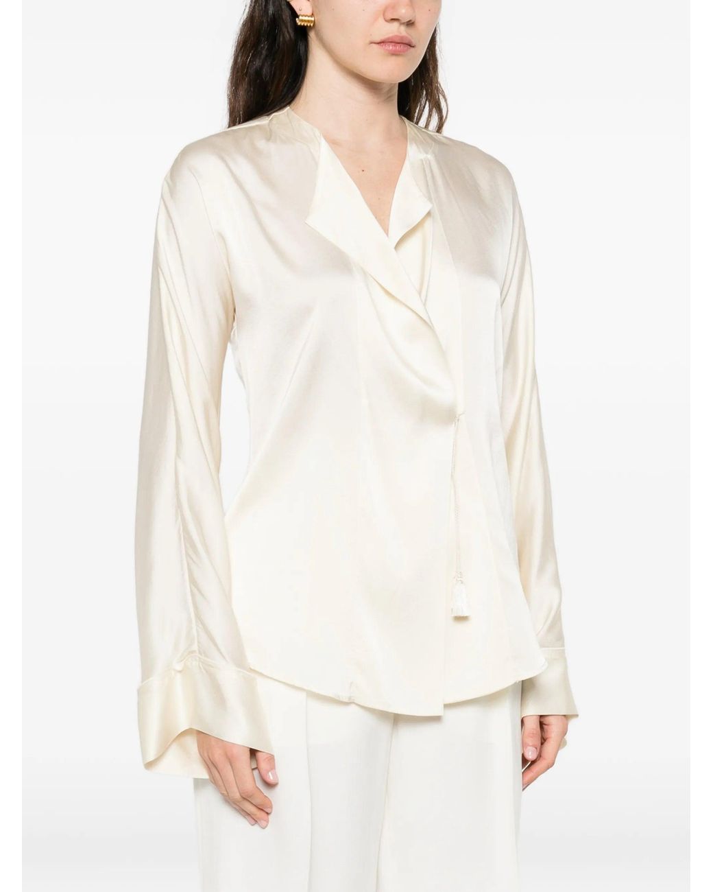 Forte_forte White Yogurt Shiny Stretch Silk Shirt