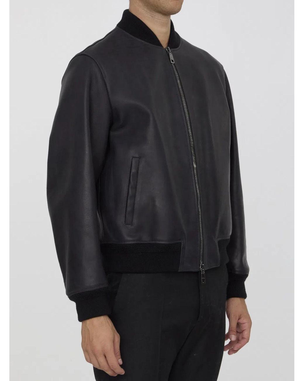 Dolce & Gabbana Black Classic Leather Jacket With Embossed Logo Patch for men
