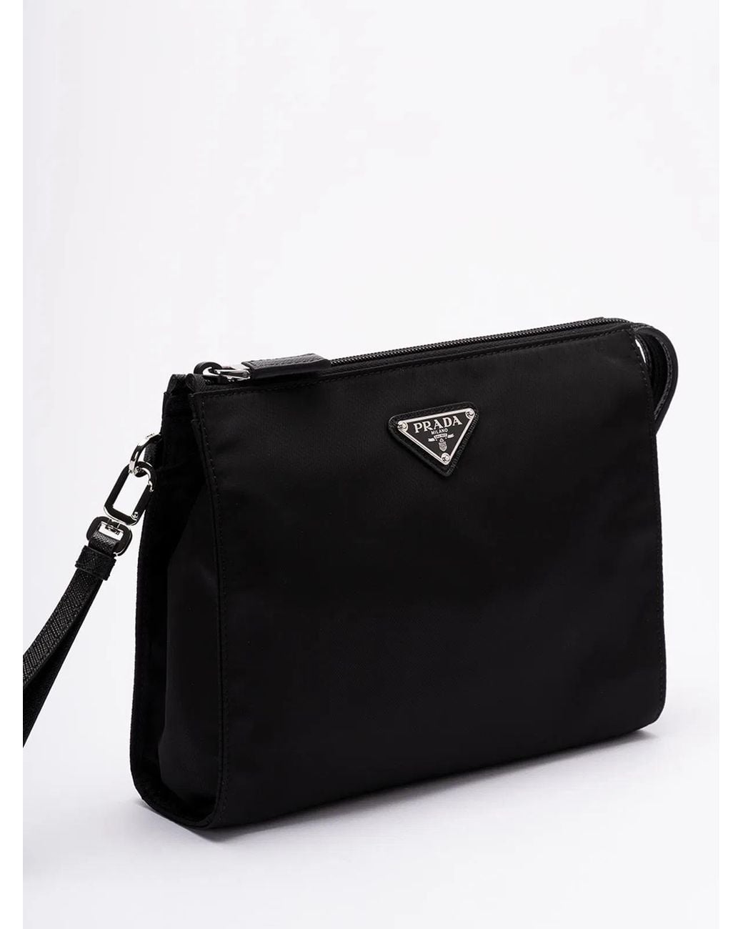 Prada Black Nylon Calfskin Enamel Clutch Bag for men