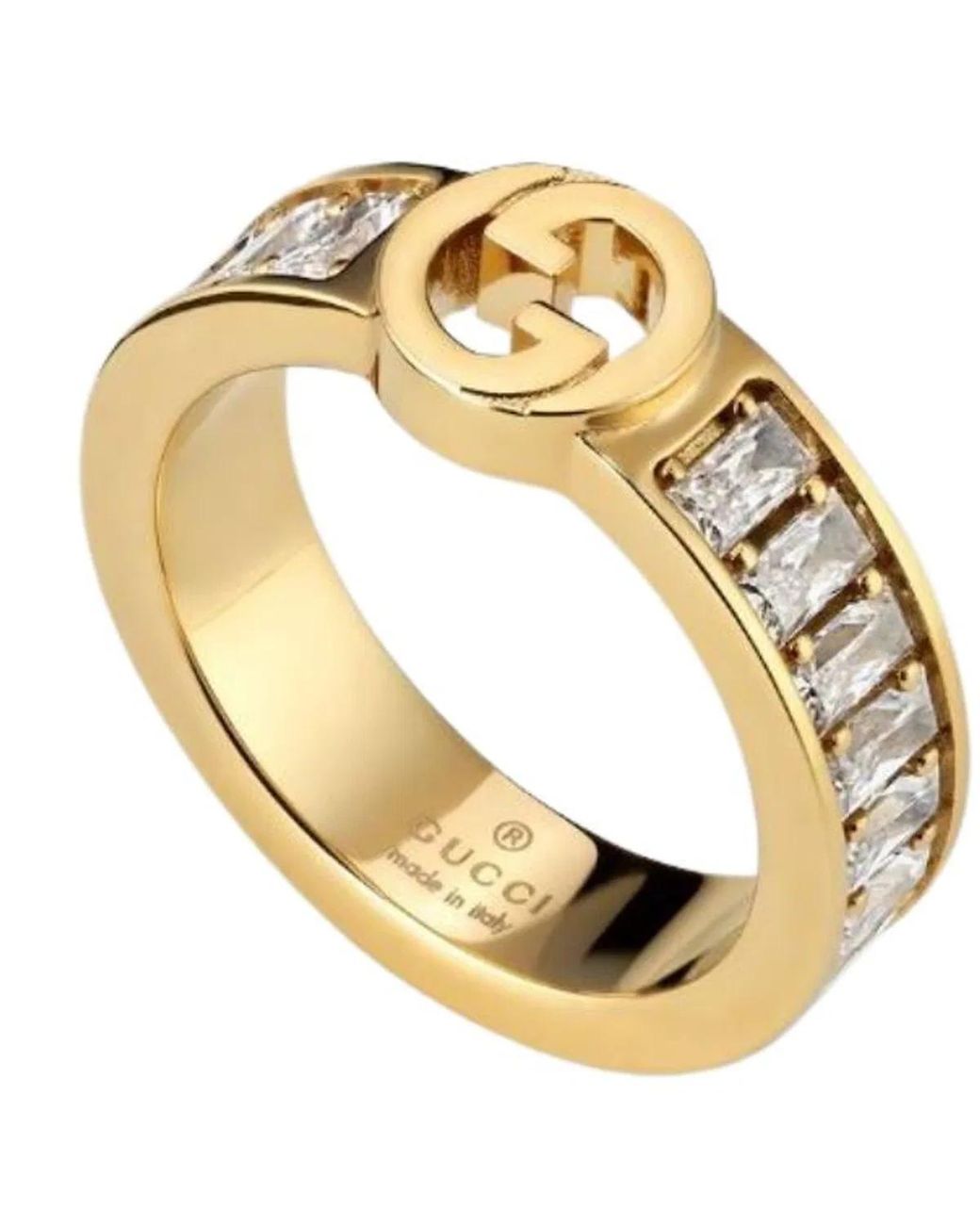 Gucci Metallic Ring Interlocking Design Stones
