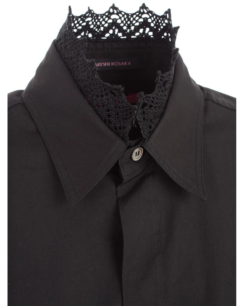 Y's Yohji Yamamoto Black Shirt L/S Collar Lace