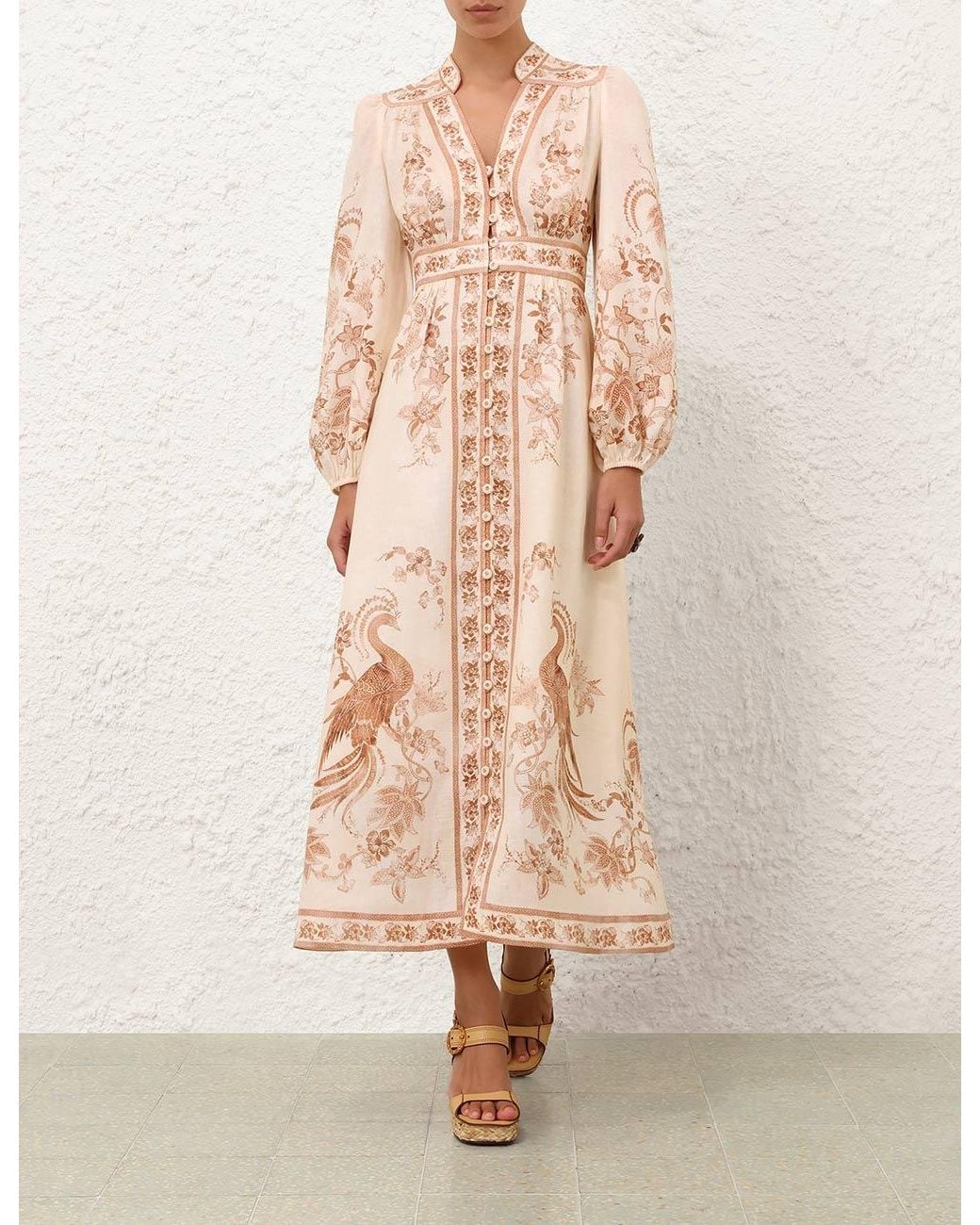 Zimmermann Natural Indra Plunge Floral Dress