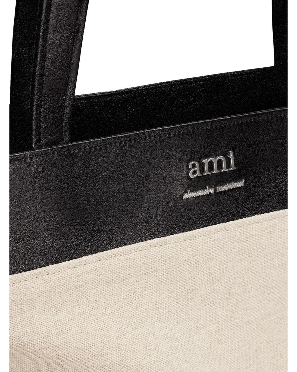 AMI Natural East West Logo Tote Bag for men