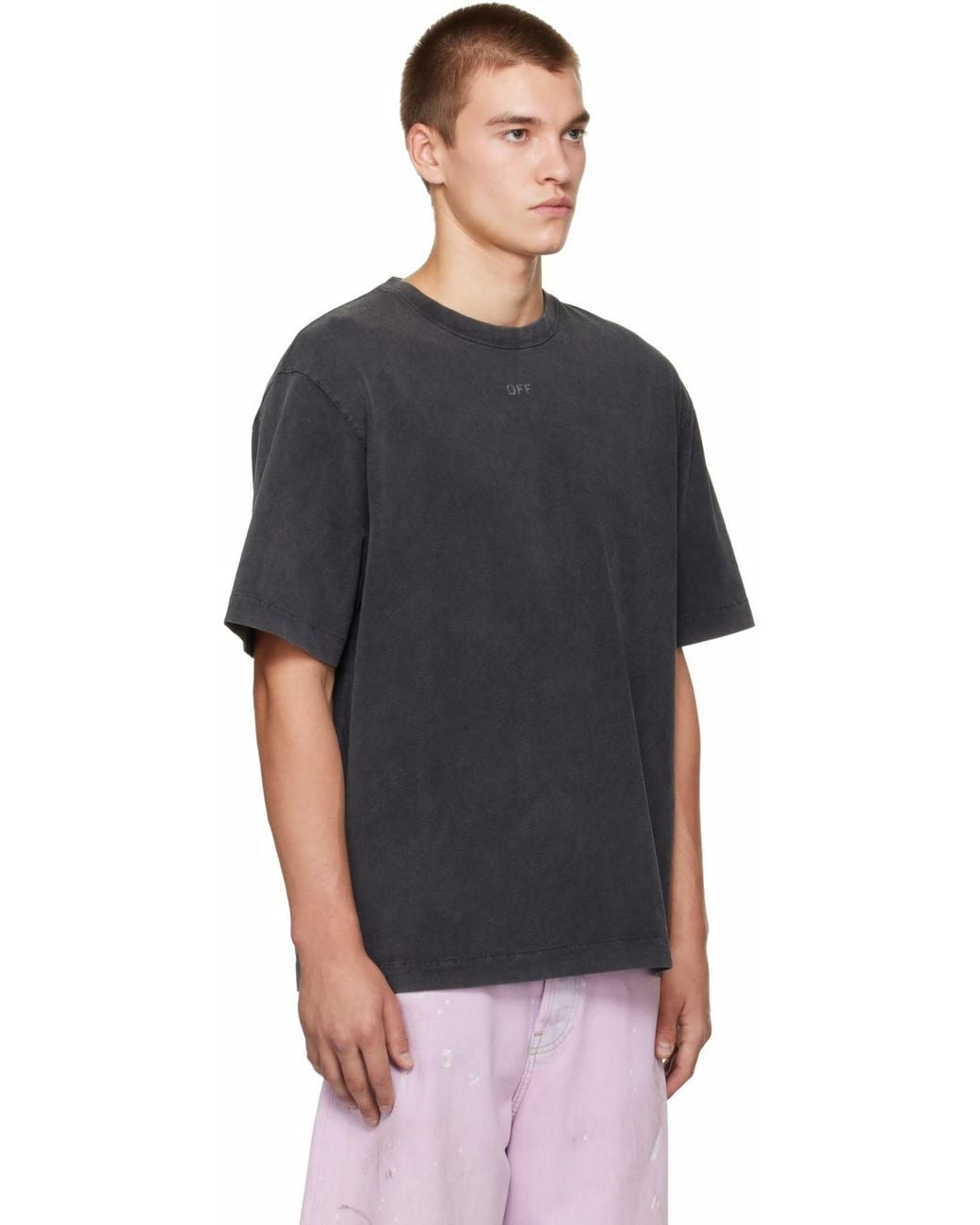 Off-White c/o Virgil Abloh Gray Swimming Face Skate Short-Sleeve T-Shirt for men
