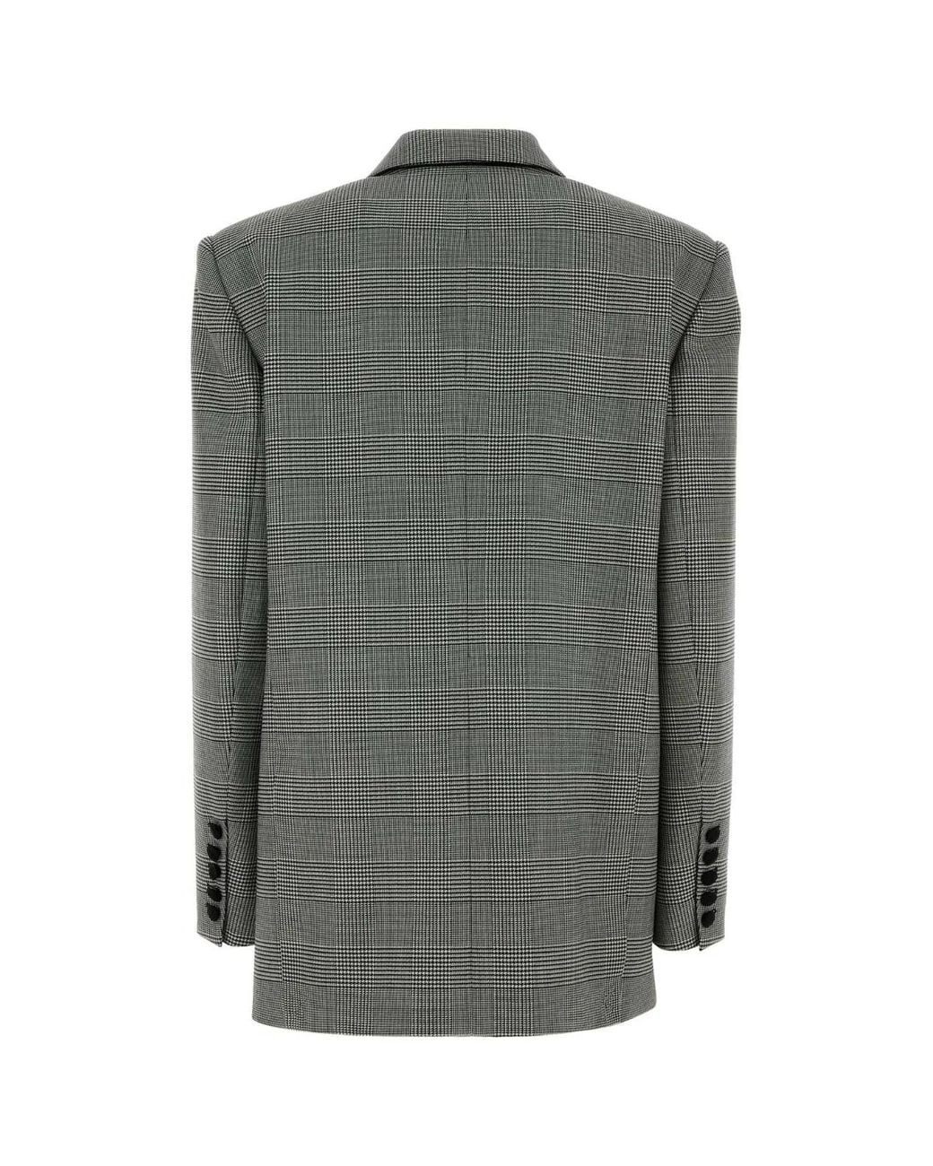 Balmain Gray Houndstooth Double-Breasted Wool-Blend Blazer