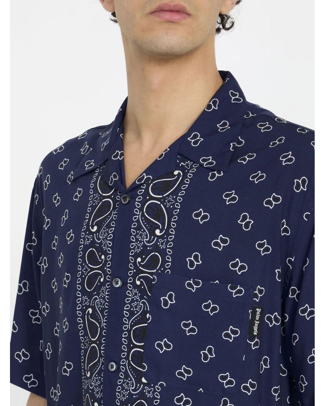 Palm Angels Blue Printed Short Sleeved Shirt for men