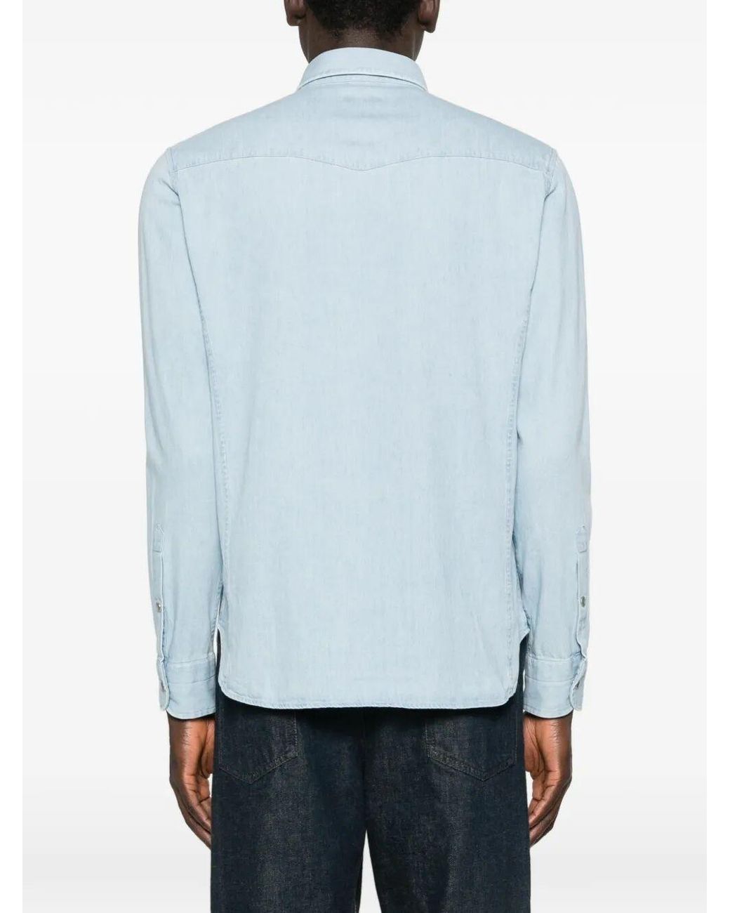 Tom Ford Blue Denim Chambray Western Shirt for men