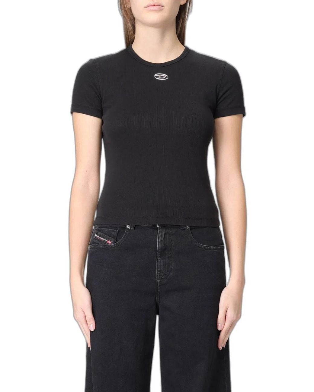 DIESEL Black Slim-Fit Stretch Cotton T-Shirt With Metallic Oval D Logo