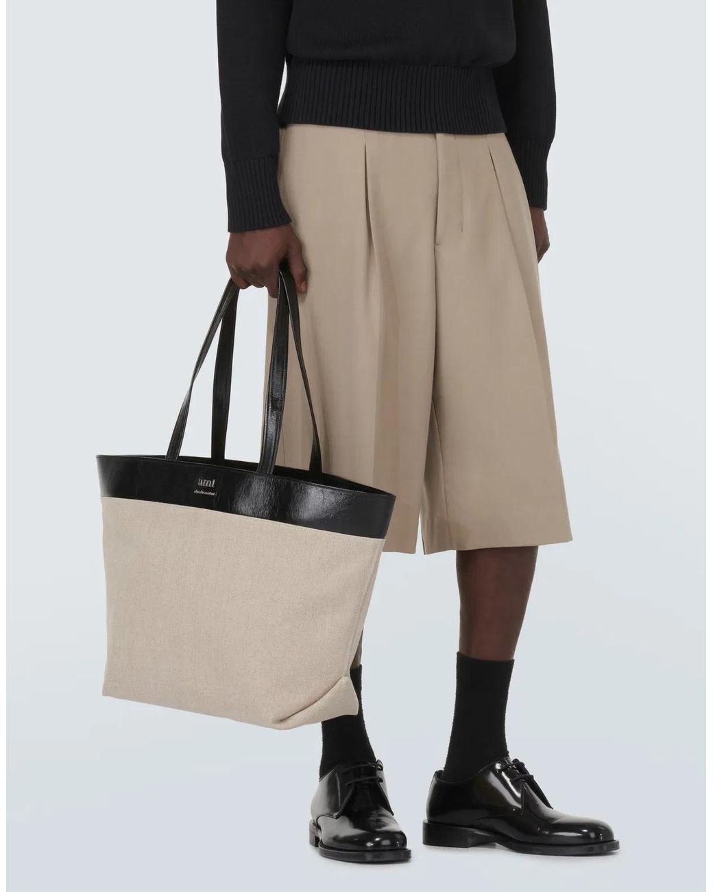 AMI Natural East West Logo Tote Bag for men