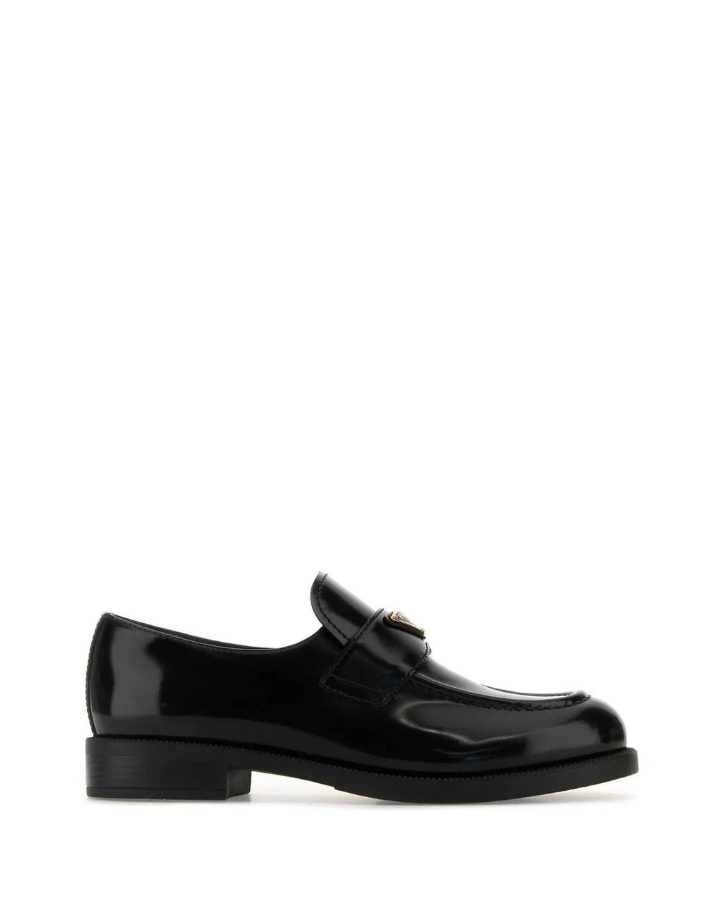 Prada Black Brushed Leather Loafers With Logo