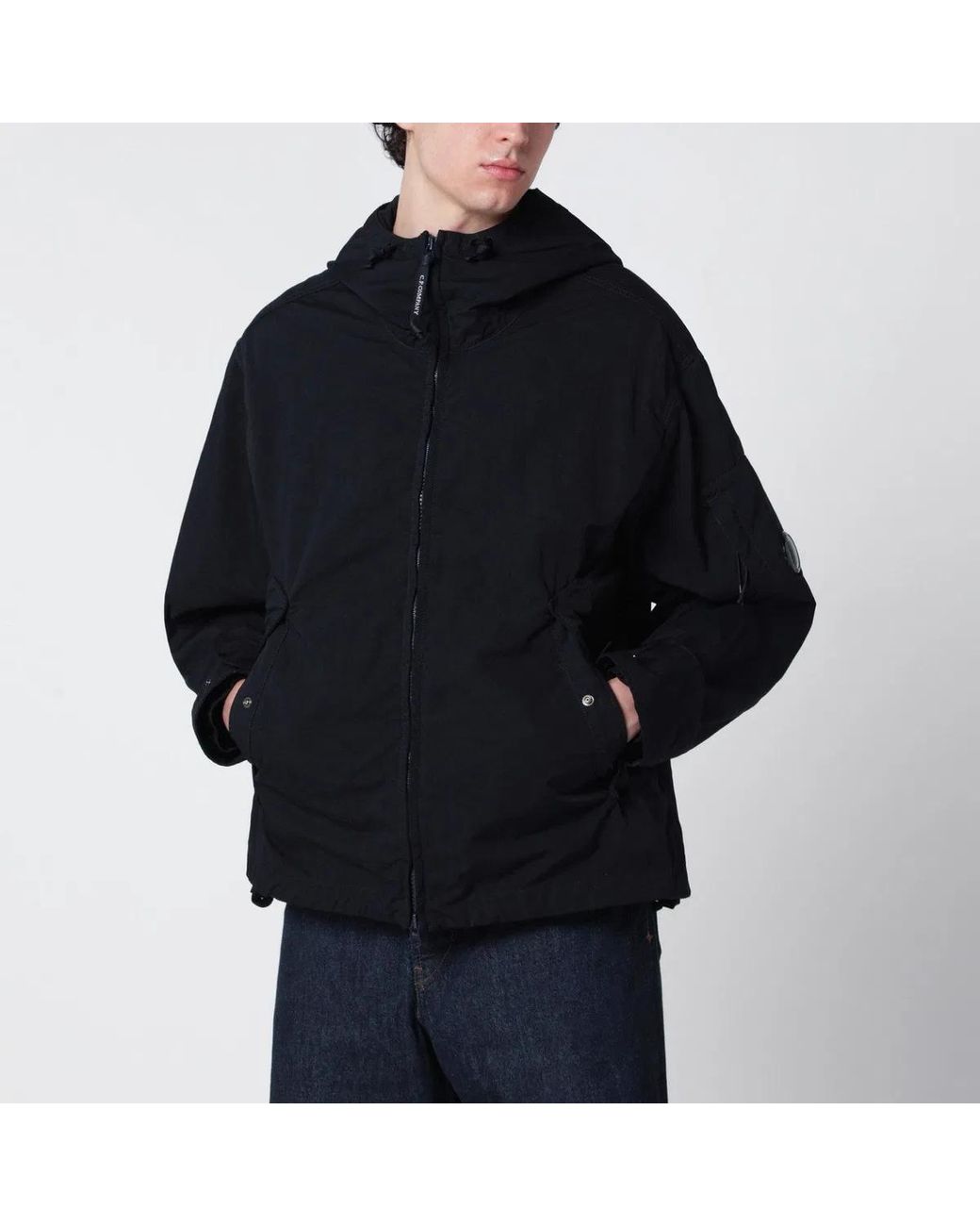 C P Company Black C.P.Company Flatt Nylon Hooded Jacket Total Eclipse for men