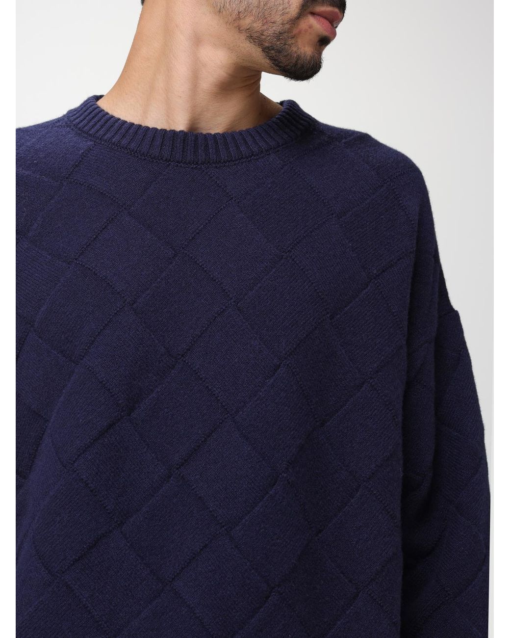 Bottega Veneta Blue Quilted Knit Long Sleeve Sweater for men