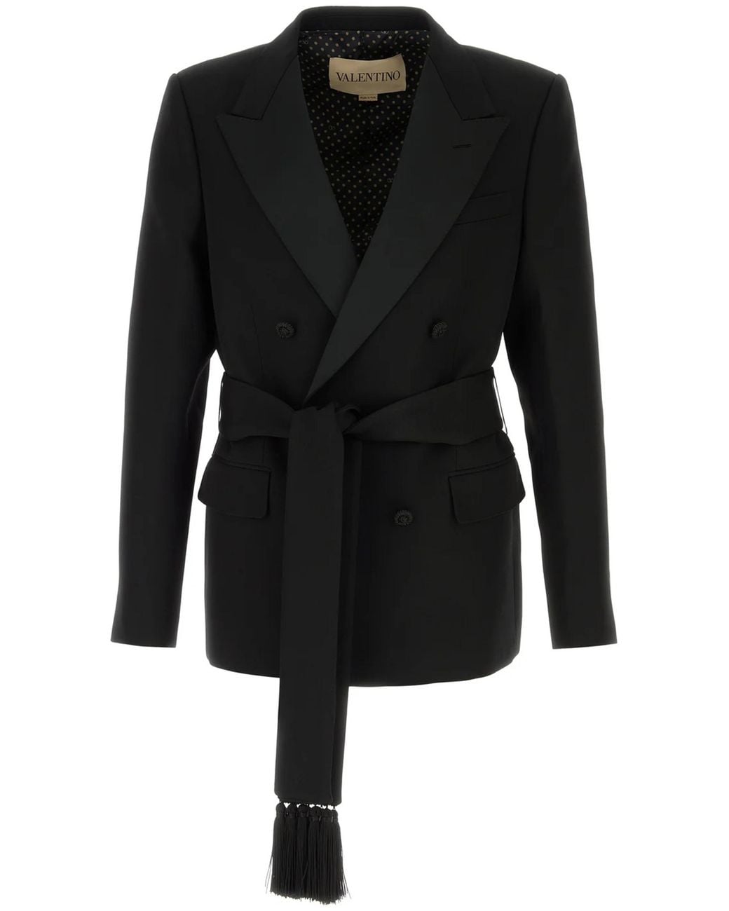 Valentino Black Double-Breasted Virgin Wool Blazer With Belt for men