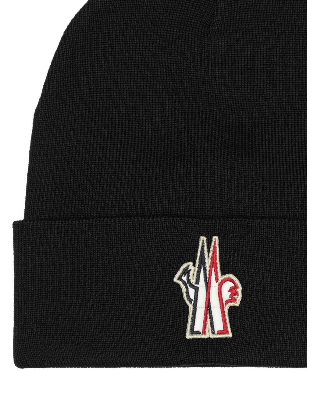 Moncler Black Wool Beanie With Logo for men