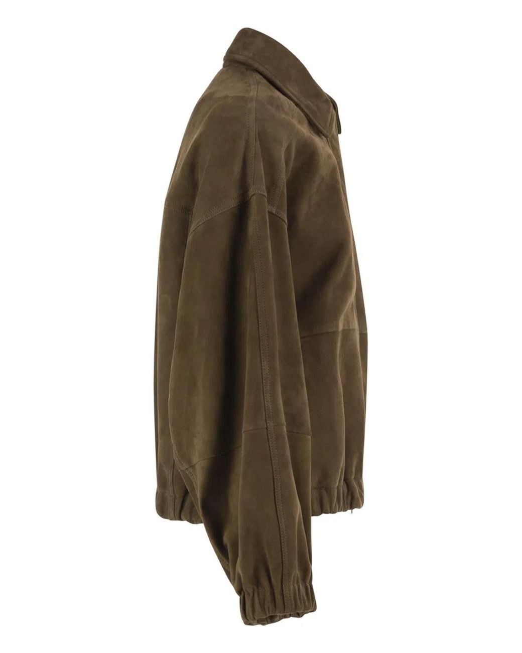 Brunello Cucinelli Green Suede Leather Bomber Jacket