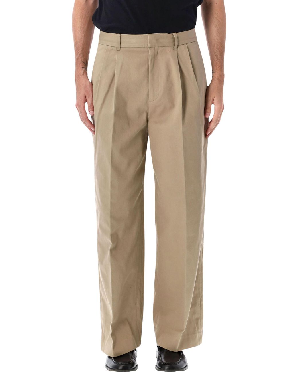 DUNST Natural Double Pleated Wide Chinos for men
