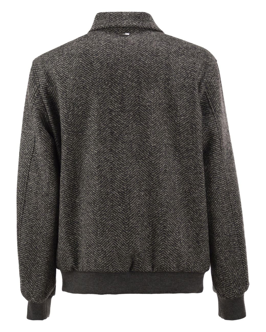 Herno Gray Virgin Wool Herringbone Bomber Jacket for men