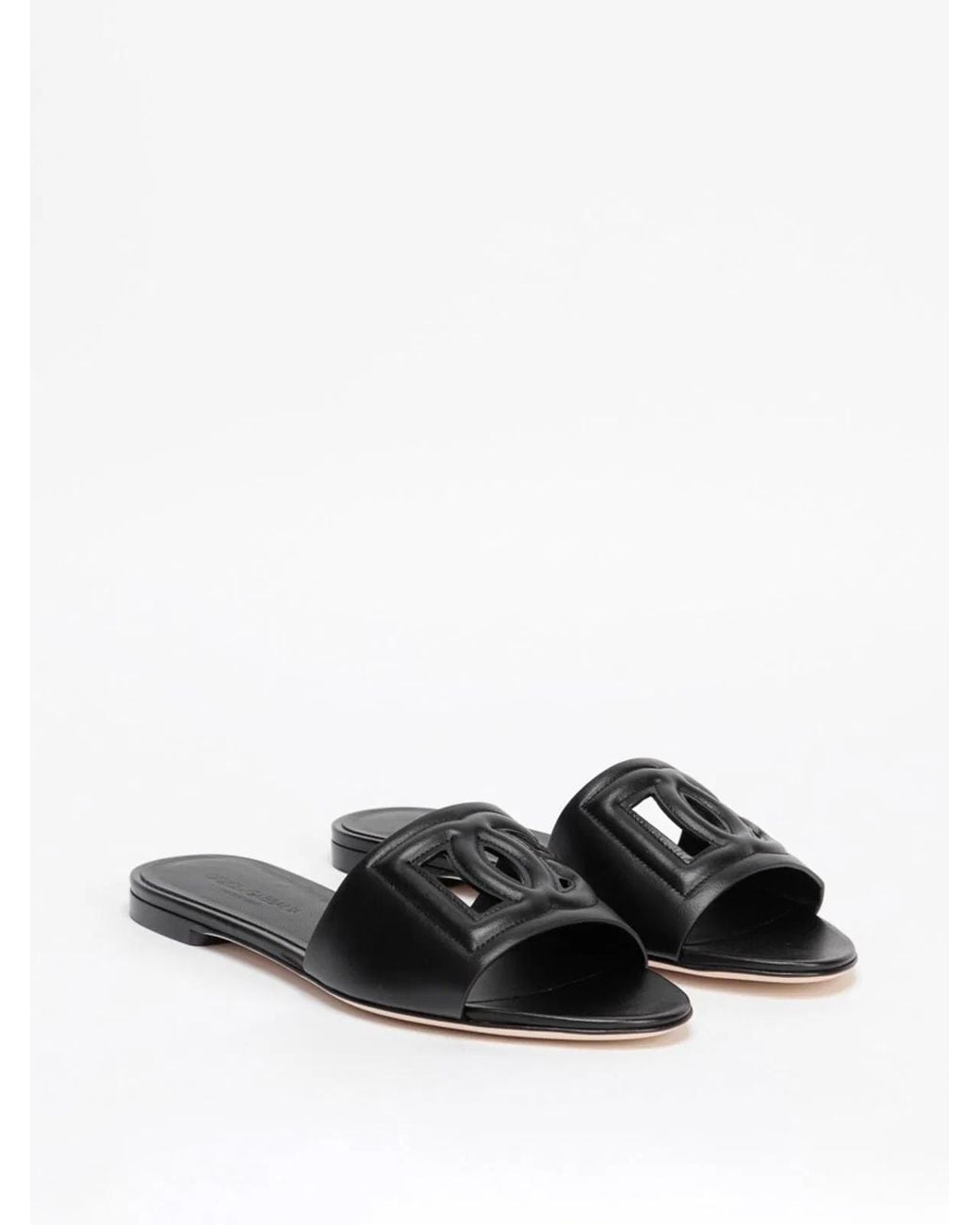 Dolce & Gabbana Black Dolce & Gabbana Bianca Leather Slides