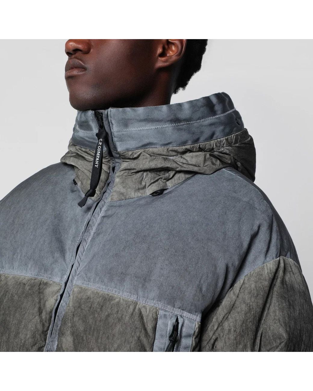 C P Company Gray Eco-Chrome R Mixed Goggle Down Jacket for men