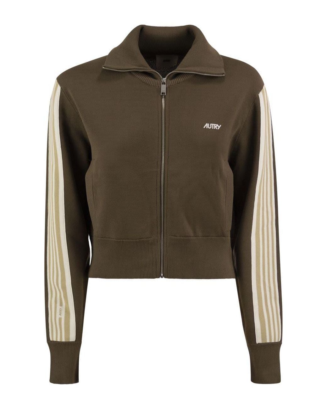 Autry Green Track Jacket With Zip And Contrast Stripes