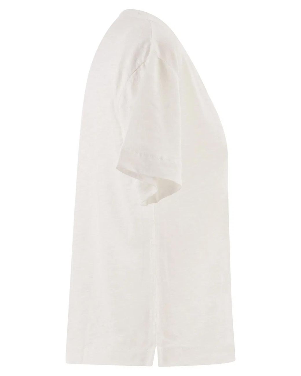 Majestic White Stretch Linen T-Shirt With V-Neck