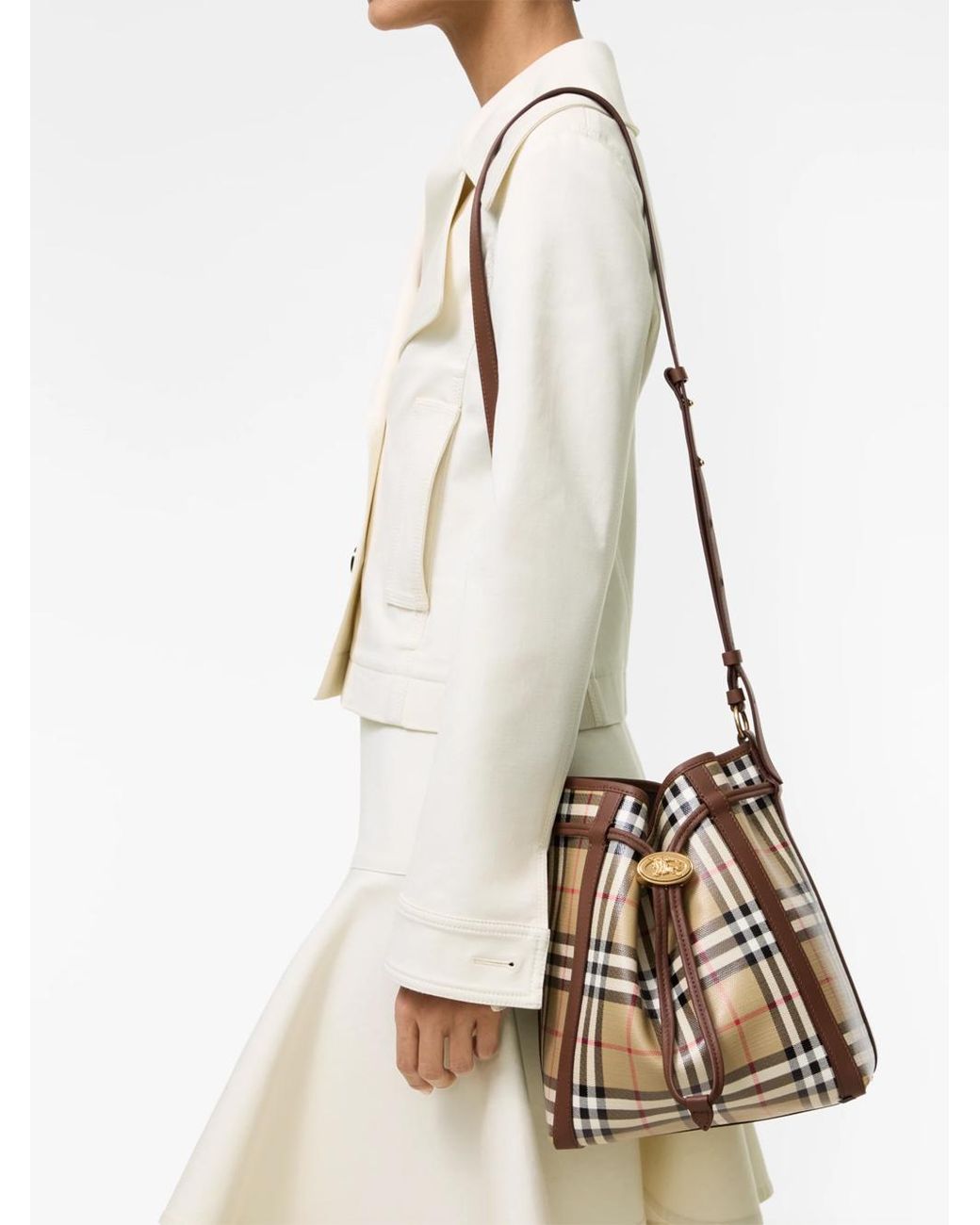 Burberry Brown Small Check Bucket Bag