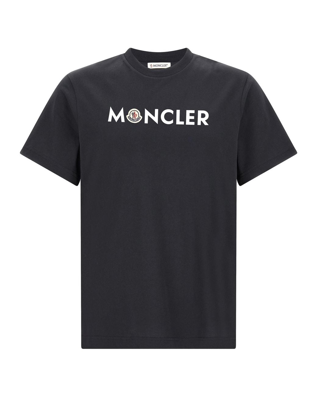 Moncler Black Front Logo Print T-Shirt for men