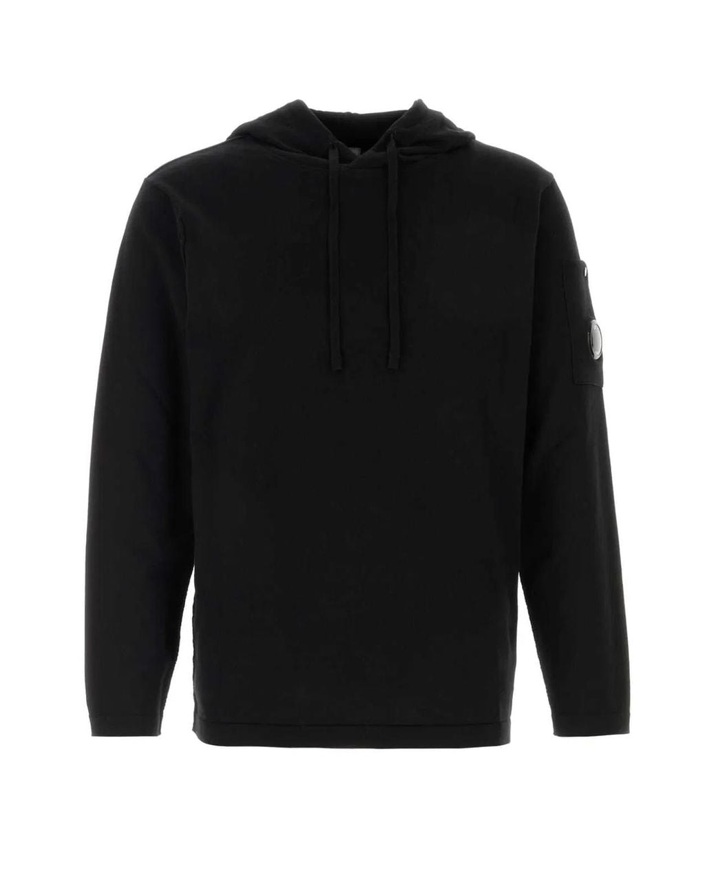 C P Company Black Cotton Sea Island Hooded Lens Sweater for men