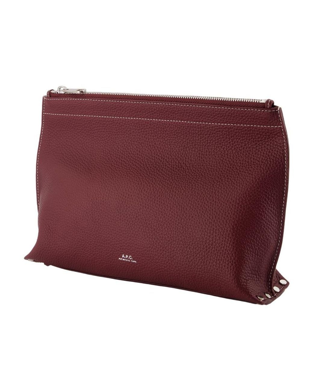 A.P.C. Red Le Neige Clou Clutch Bag – – Leather – Bordeaux