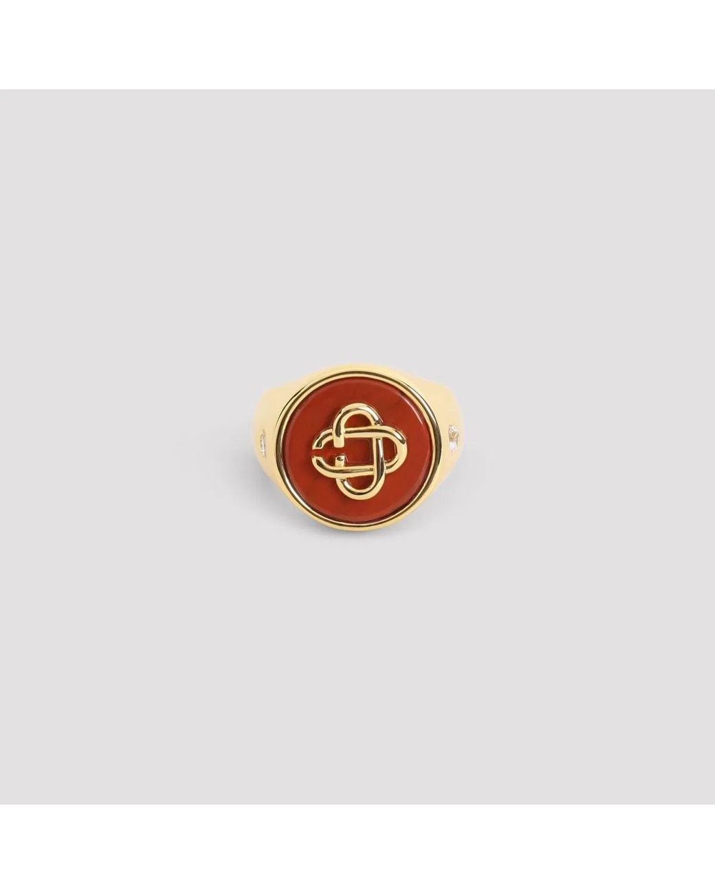 Casablanca White Stone Signet-Tone Brass Ring for men