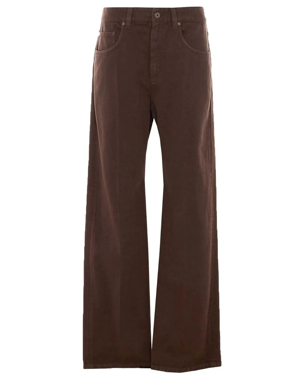 Brunello Cucinelli Brown Contemporary Loose Cotton Denim Jeans Featuring A Signature Monile Logo Detail