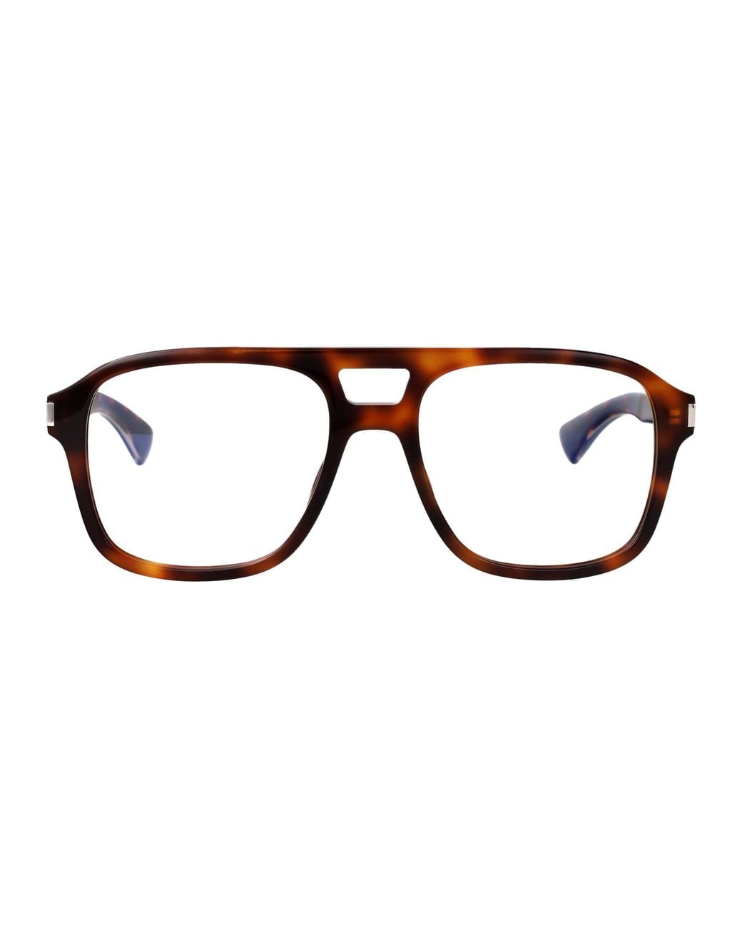 Saint Laurent Brown Havana-Crystal-Transparent Acetate Glasses for men